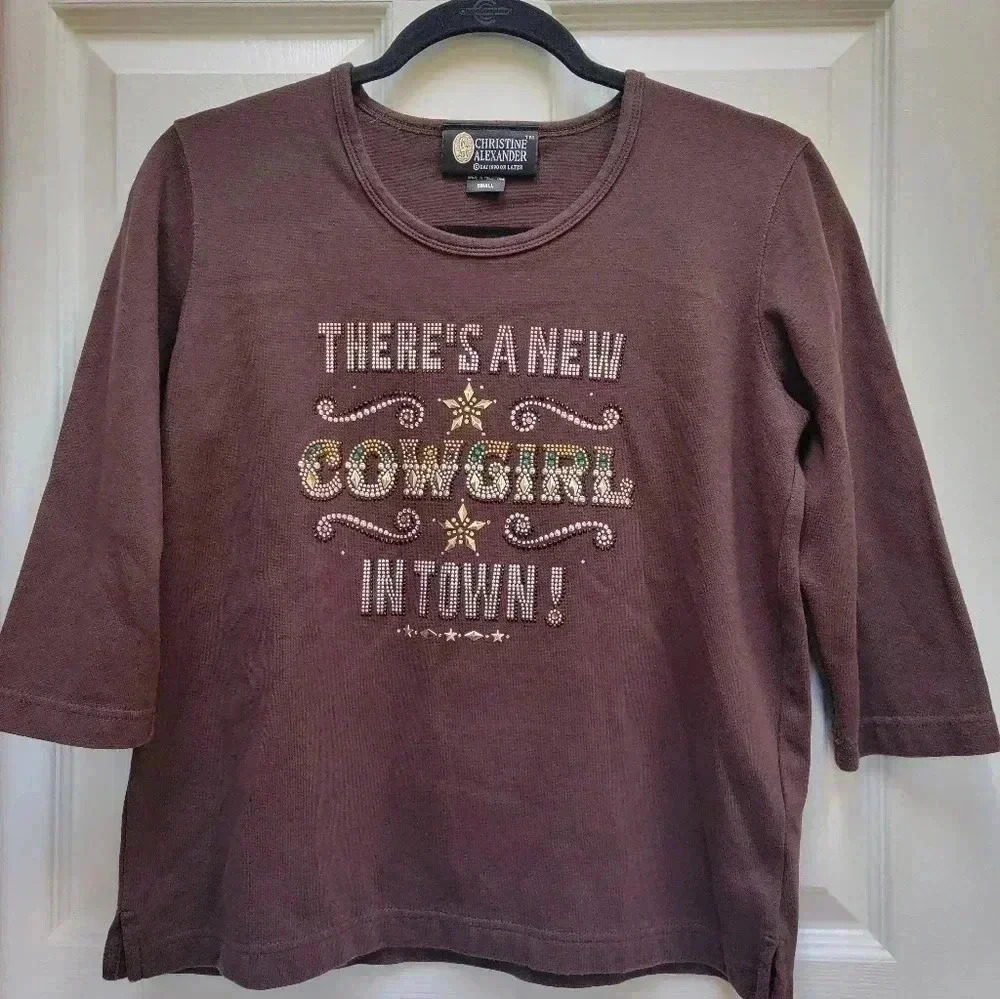 Christine Alexander Bedazzled Cowgirl 3/4 Sleeve Shirt Size Small